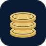 SavingsPad — three stacked coins on navy